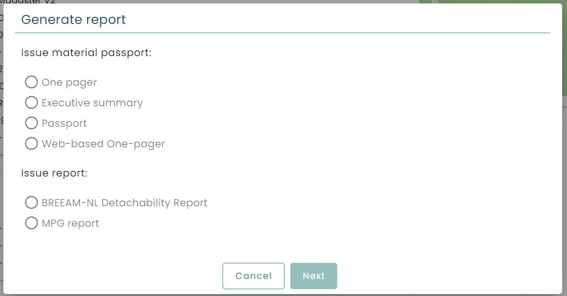 An example of the new generate report options