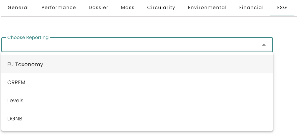 EU Taxonomy reporting option at ESG tab