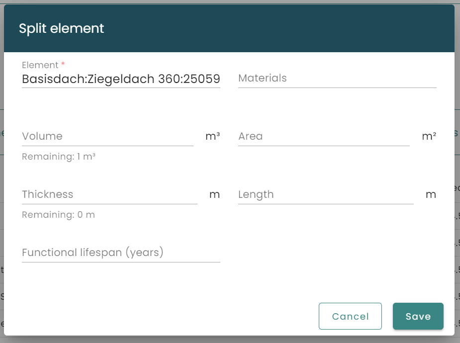 Remaing amount shown when splitting an element