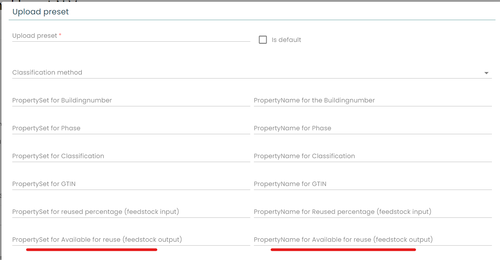 Upload setting for using data from an ifc for the output flow for reuse