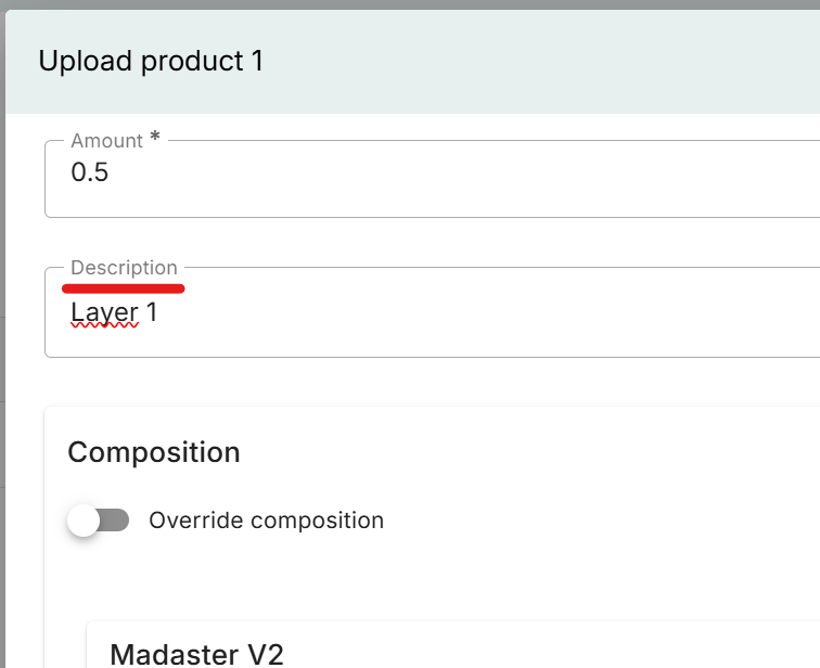 The new description field on the bill of materials.