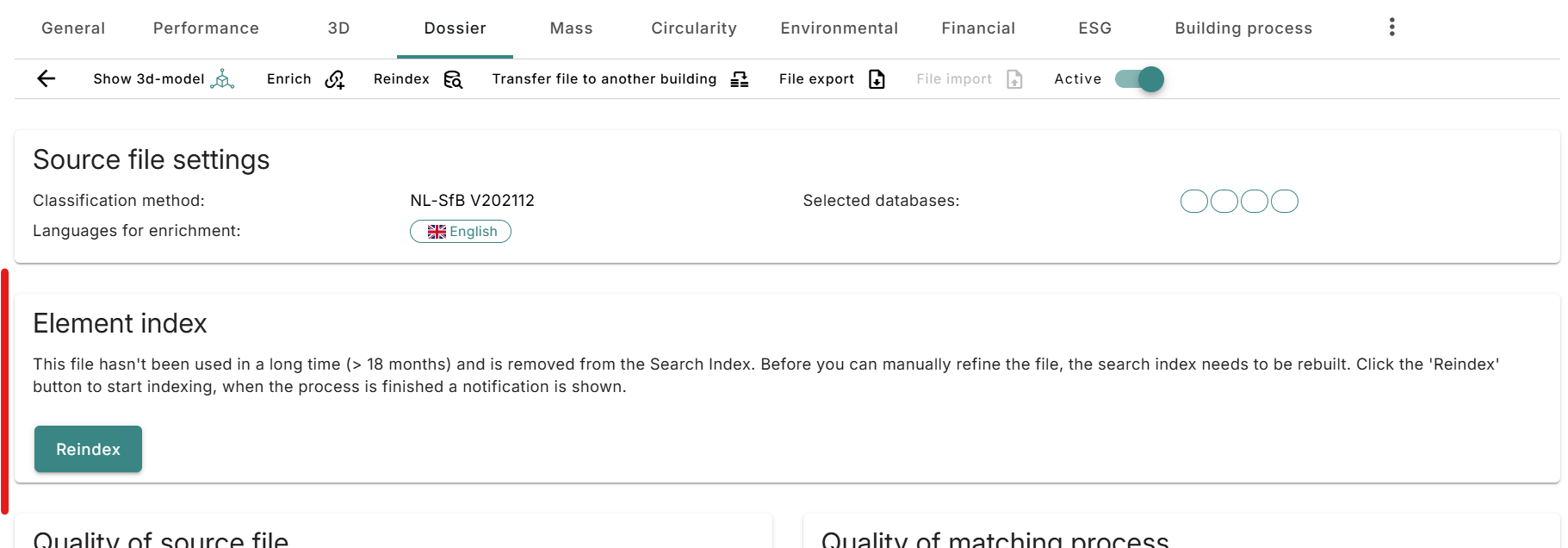 The notification and reindex option on the source file.
