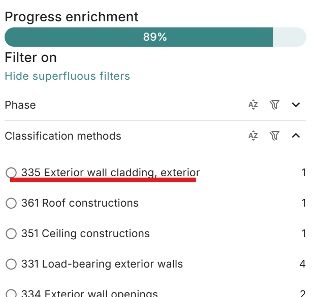 Text clickable part to turn the filter on or off.