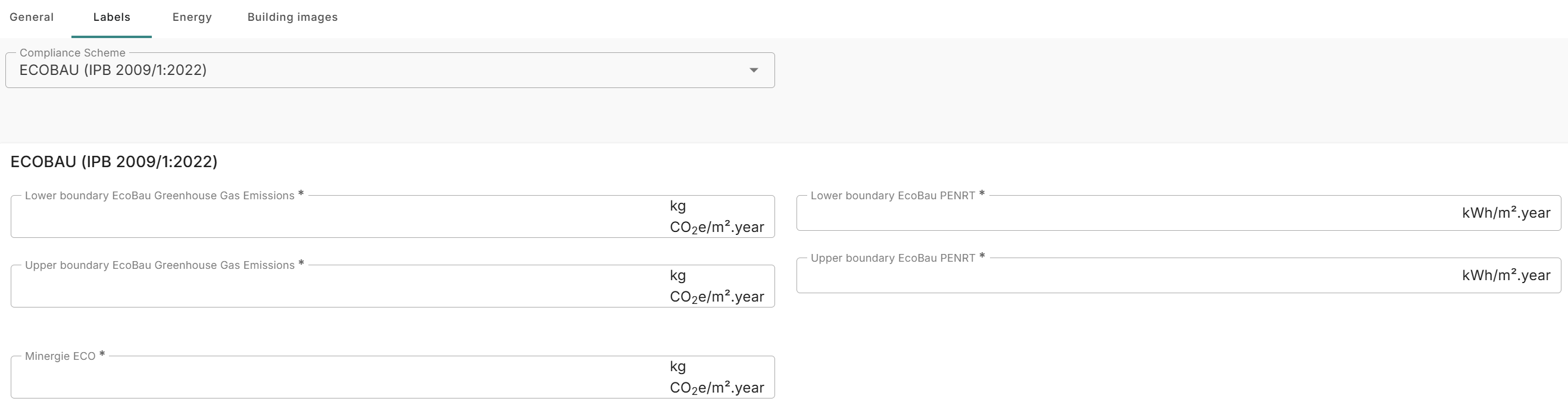 Setting up the benchmarking values for Ecobau.