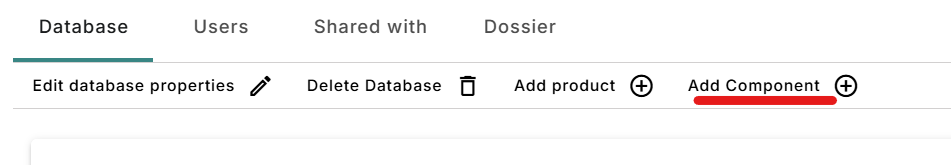 The add component button in the toolbar in a regular product database.