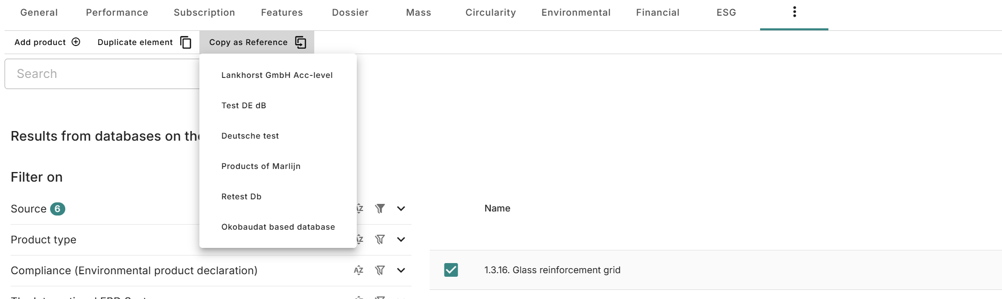Adding a product as a reference product to another database.