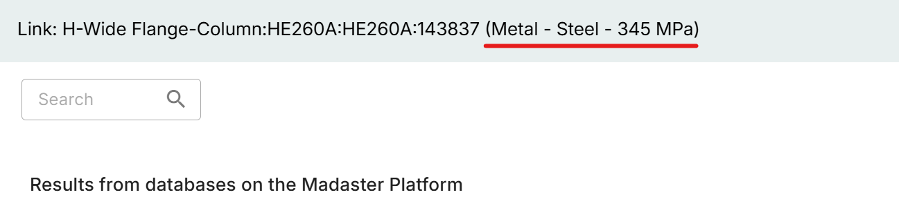 The name of the material or product when linking.