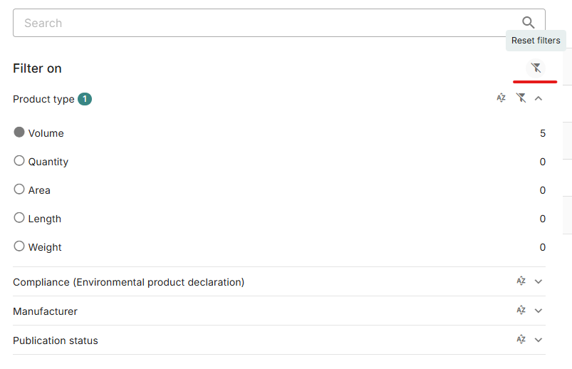The option to reset your filters when viewing a database.