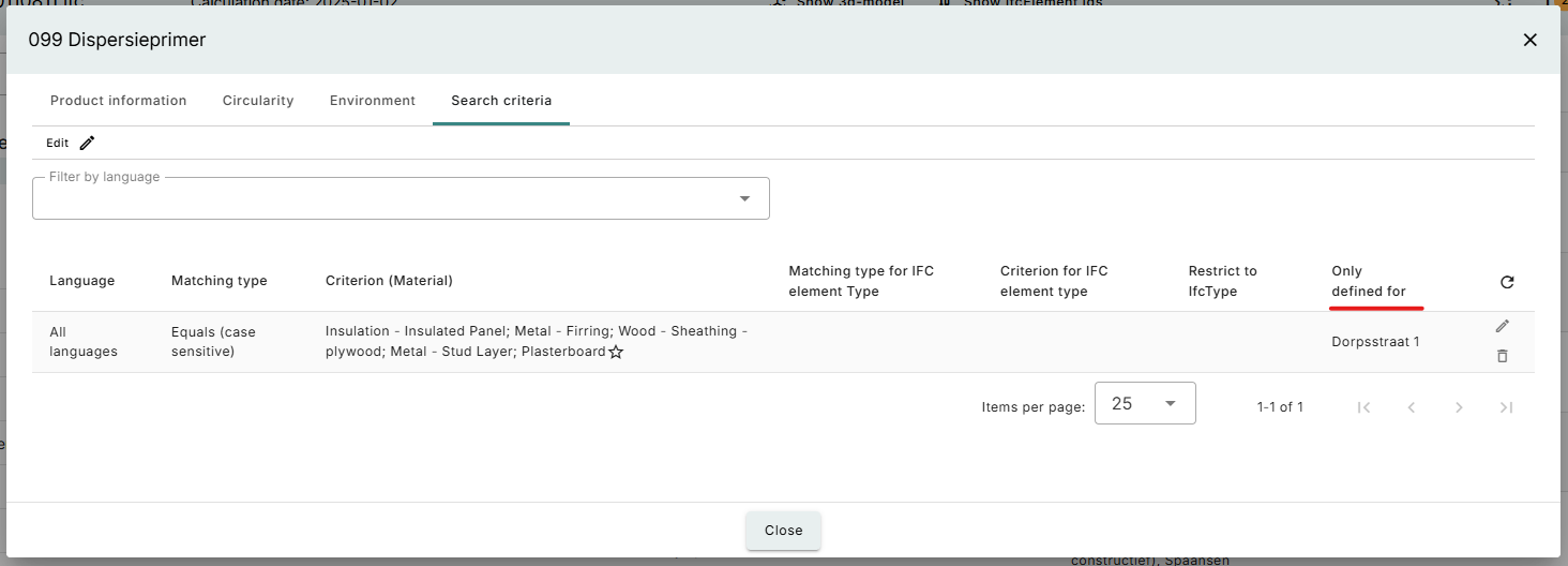Search criterion definition when viewing the linked product in enrichment.
