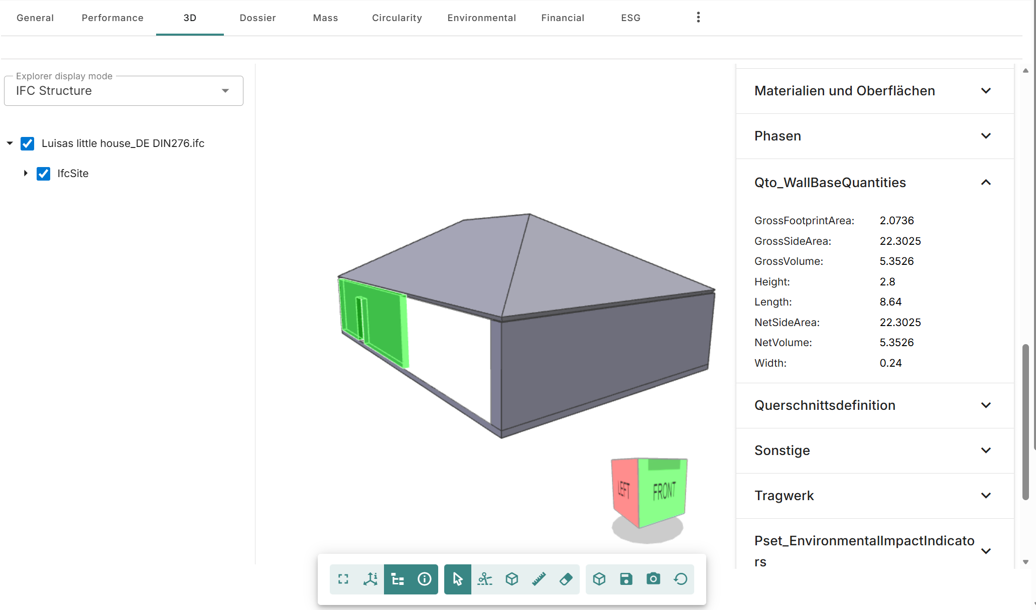 Example quantityset in the 3D tab