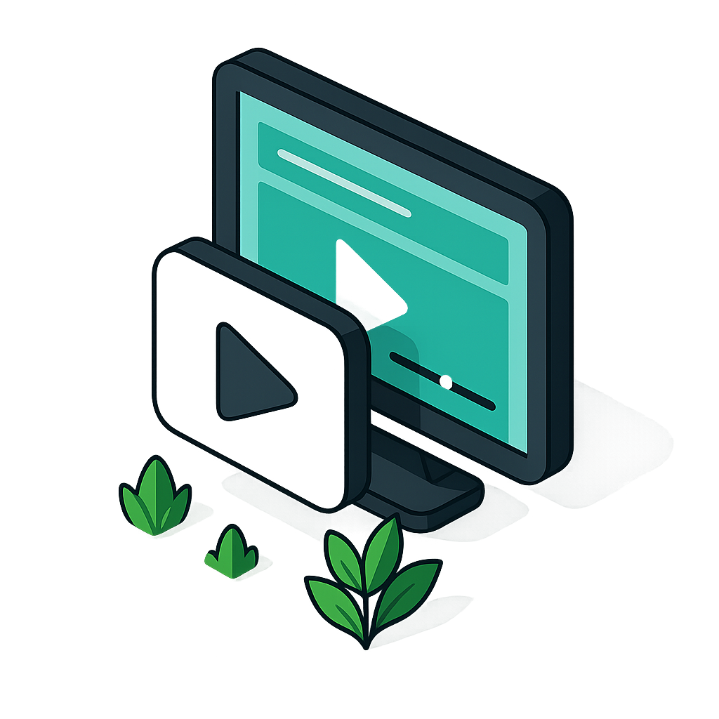 A computer with play button on screen.